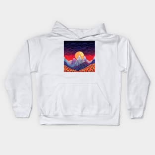 Psychedelic Magical Mountains and Moon Illustration Kids Hoodie